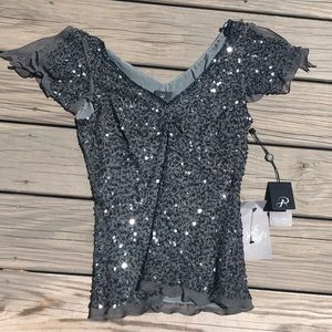 Sequin Formal Top with flutter sleeve NWT